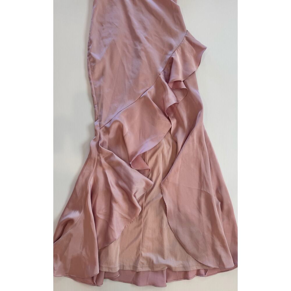 Lulus Eternal Bond Blush Satin Ruffled Flutter Sleeve Maxi Dress Small Pink - Picture 7 of 16